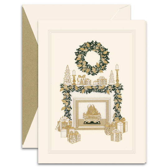 Cozy Christmas Fireplace Mantel Holiday Cards